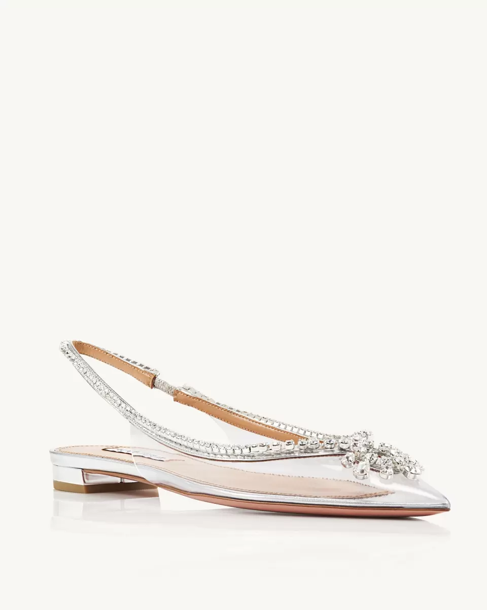 Women Silver Seduction Crystal Sling Flat Tailored Flats