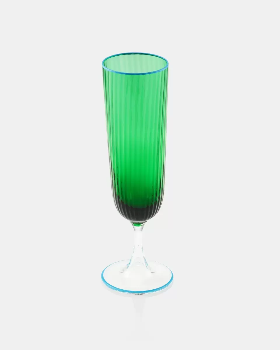 Glassware Unisex Classic Striped Flute Glass Green