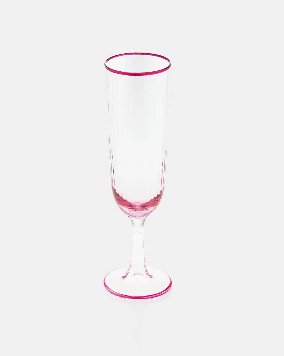 Pink Quality Striped Flute Glass Unisex Glassware
