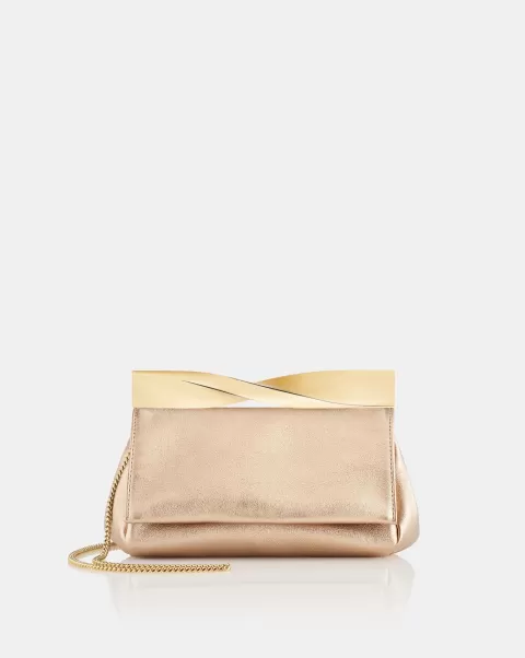 Dropped Women Mini Twist Clutch Shoulder Bags Gold
